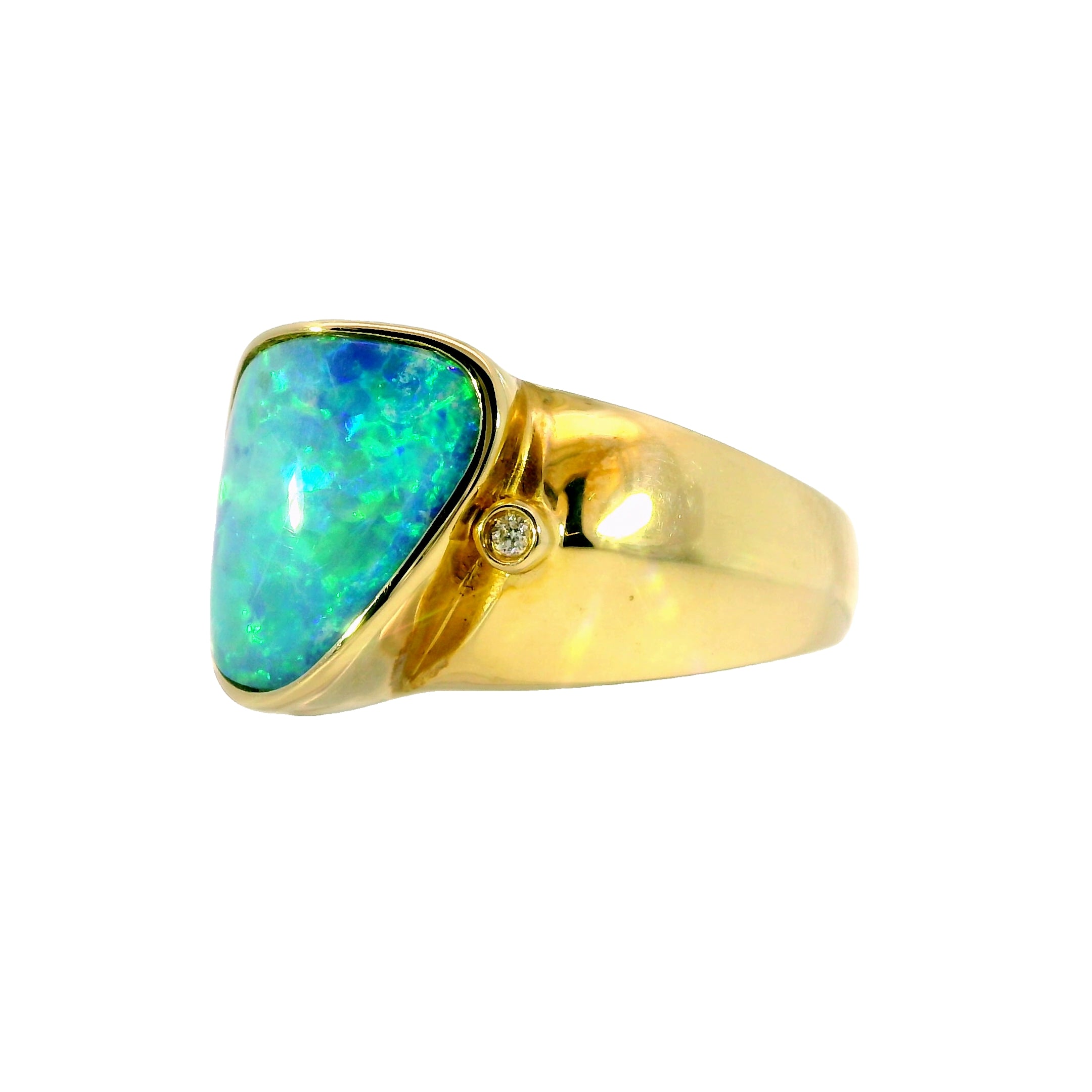 Doublet Opal Men's Ring in 14K Yellow Gold - Multicolour