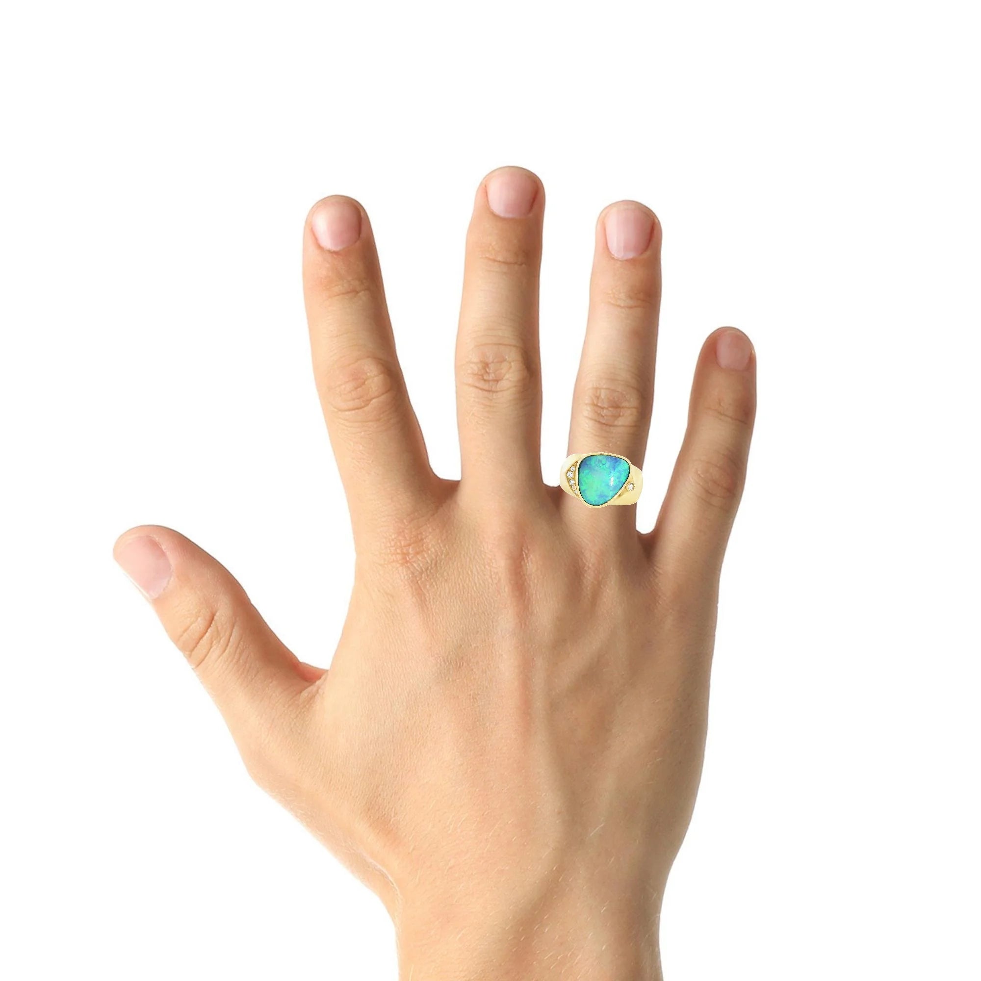 Doublet Opal Men's Ring in 14K Yellow Gold - Multicolour