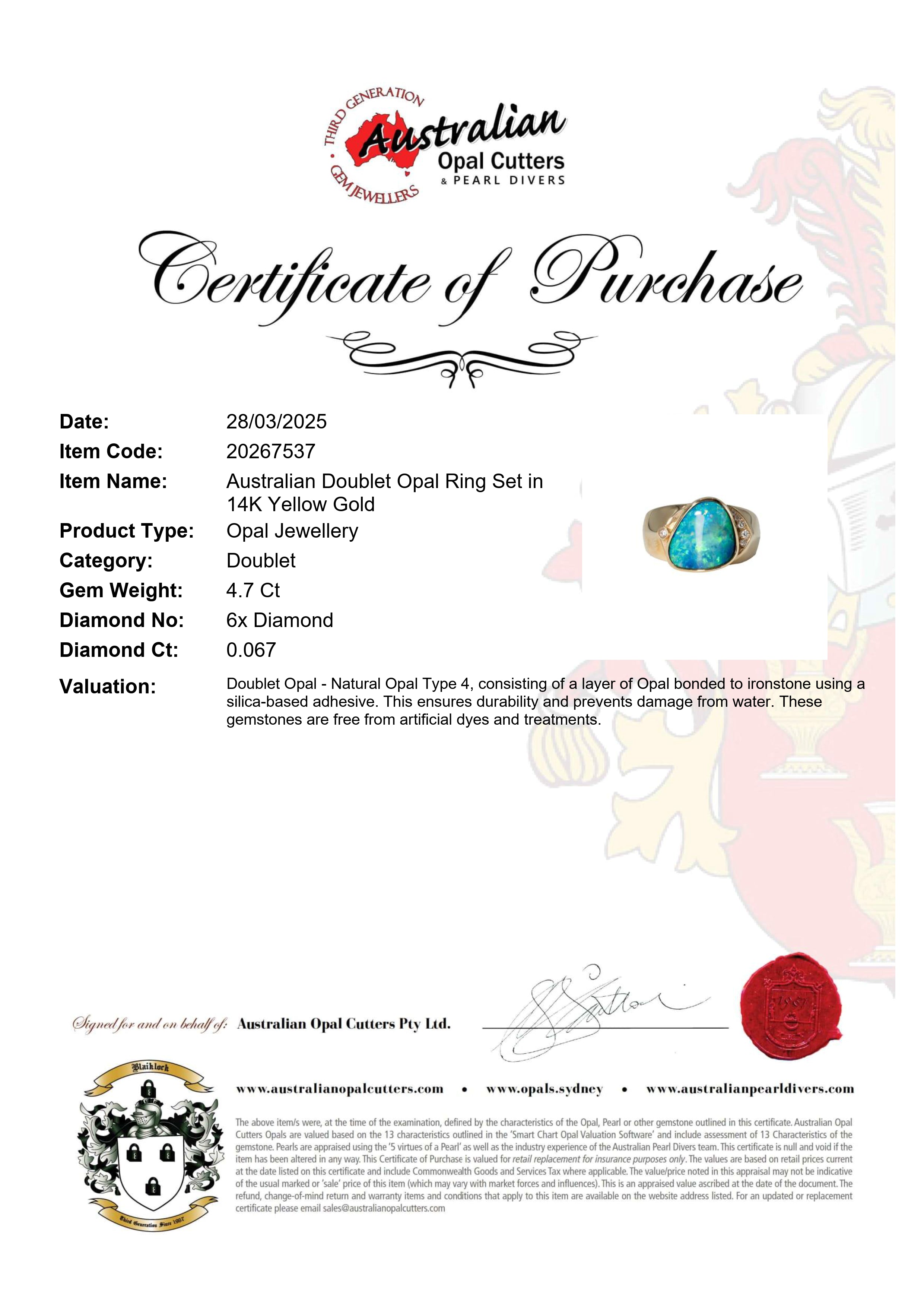 Doublet Opal Men's Ring in 14K Yellow Gold - Multicolour