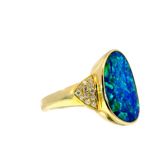 Doublet Opal Men's Ring in 14K Yellow Gold - Green-Blue