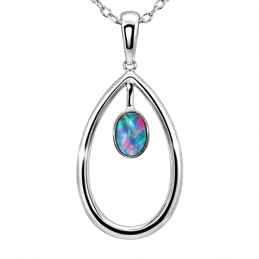 Doublet Opal Pendant in 925 Sterling Silver - Multicolour - Australian Opal Cutters and Pearl Divers