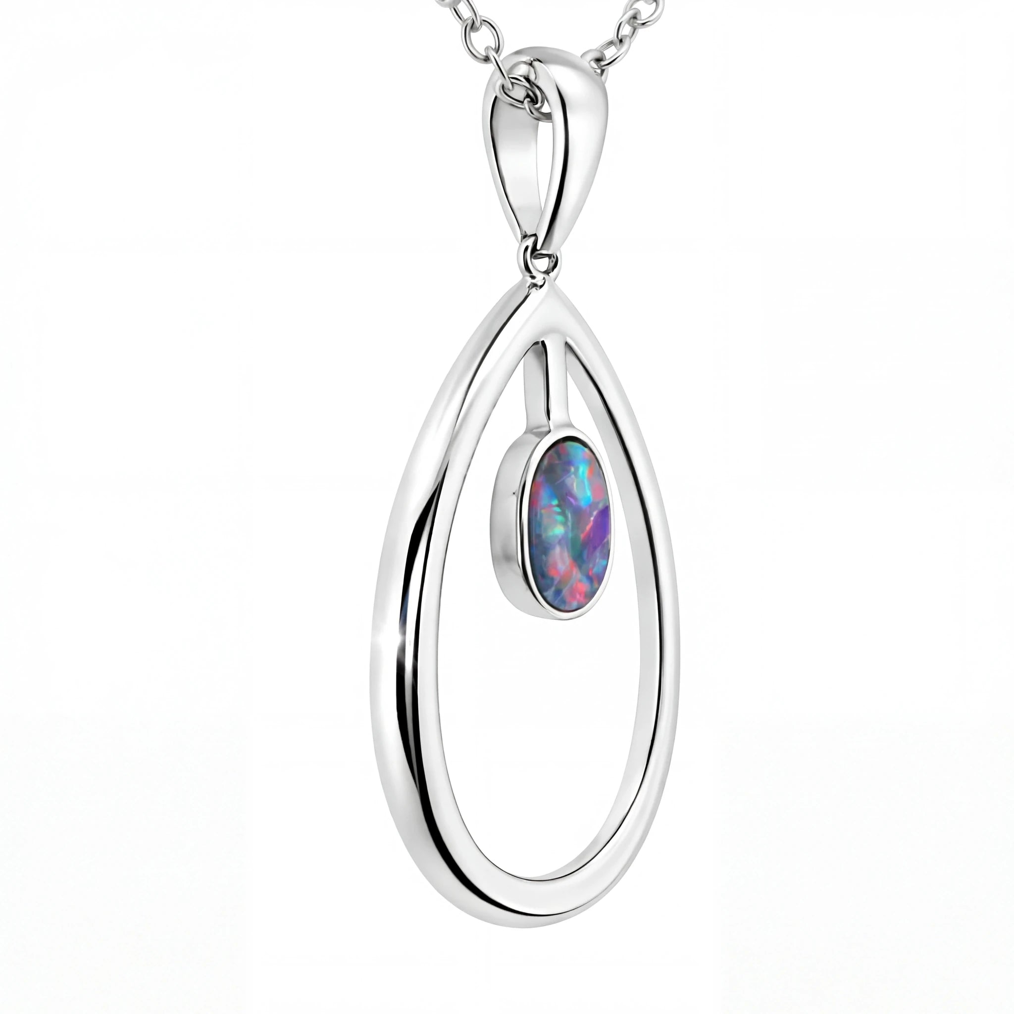 Doublet Opal Pendant in 925 Sterling Silver - Multicolour - Australian Opal Cutters and Pearl Divers