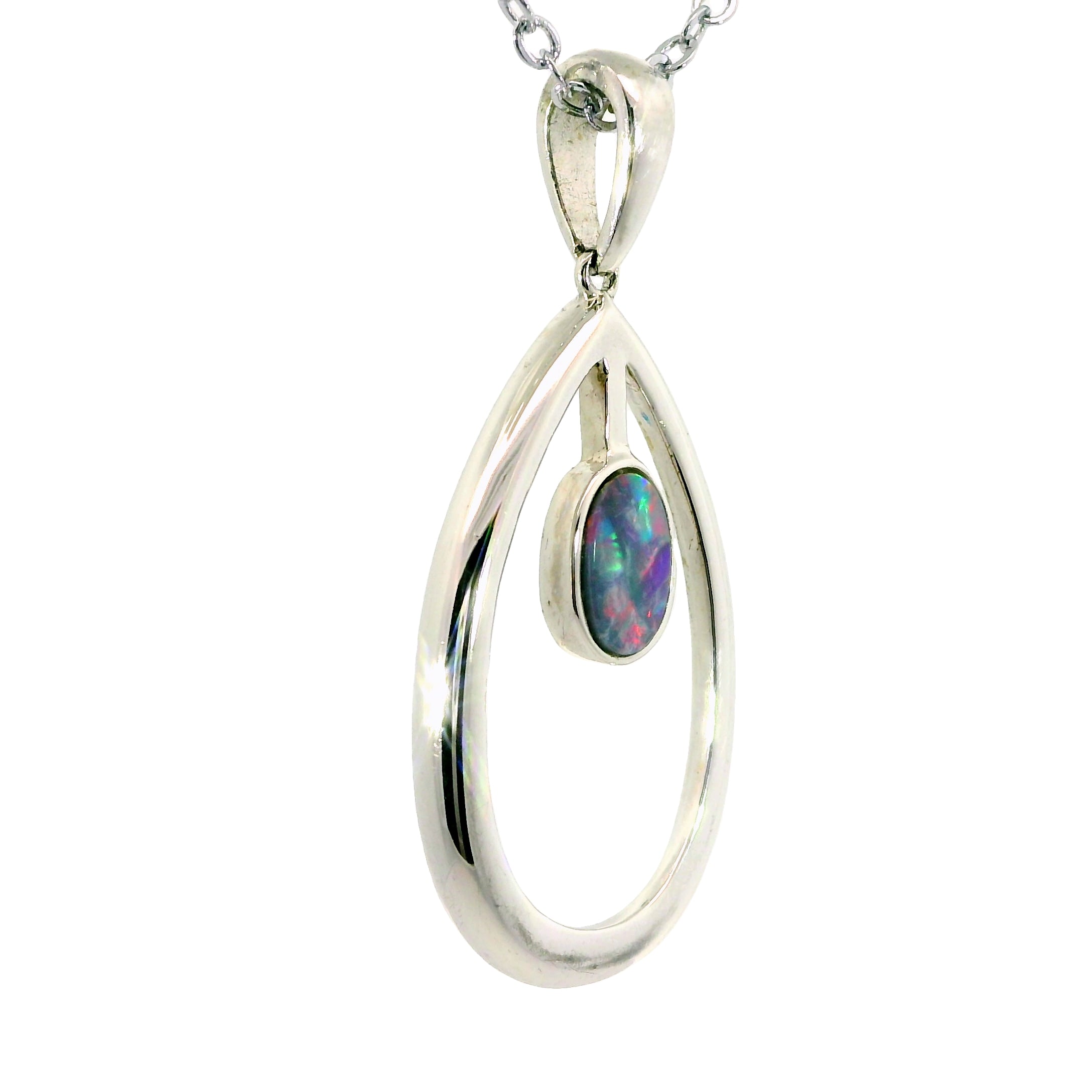 Doublet Opal Pendant in 925 Sterling Silver - Multicolour