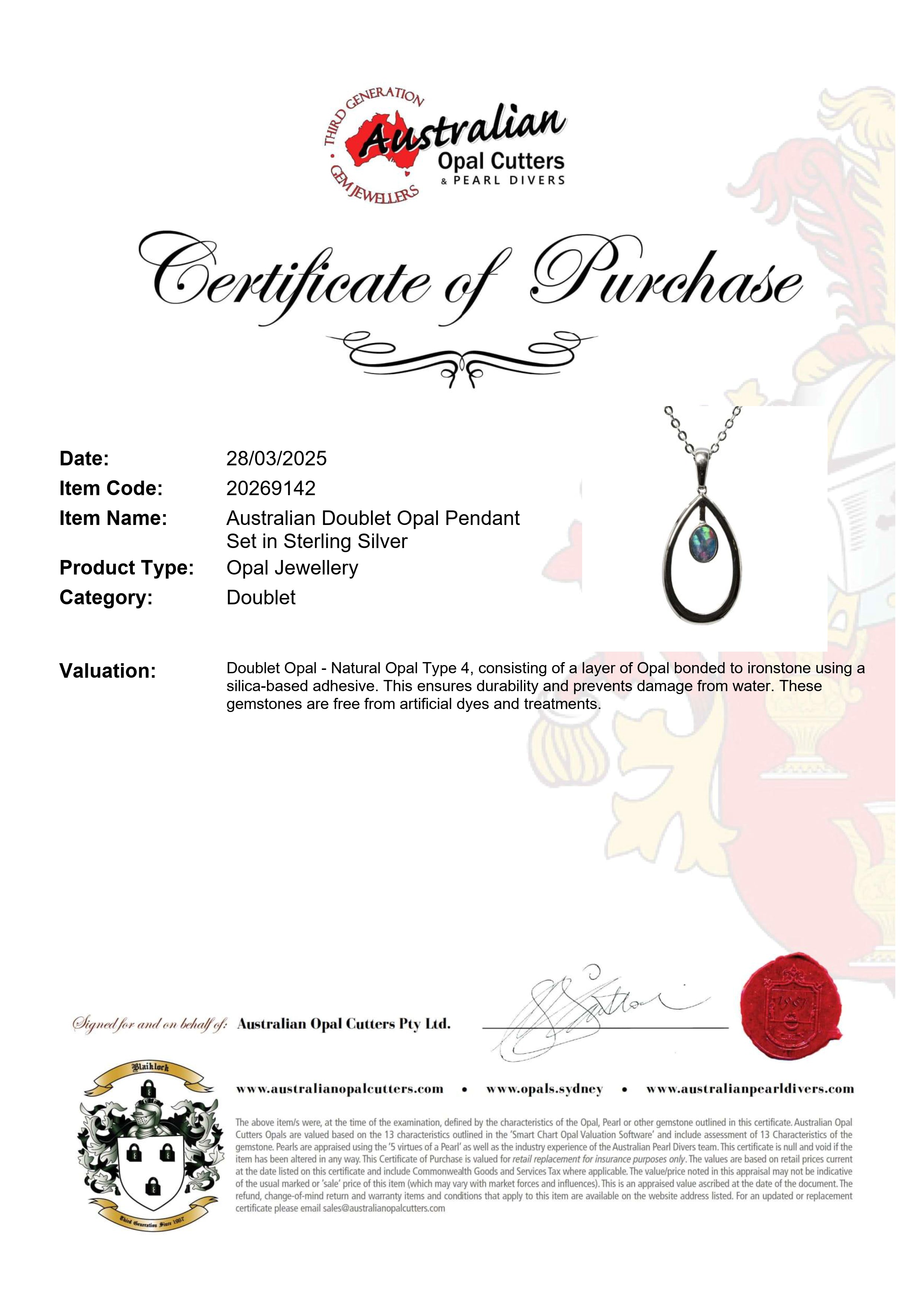 Doublet Opal Pendant in 925 Sterling Silver - Multicolour