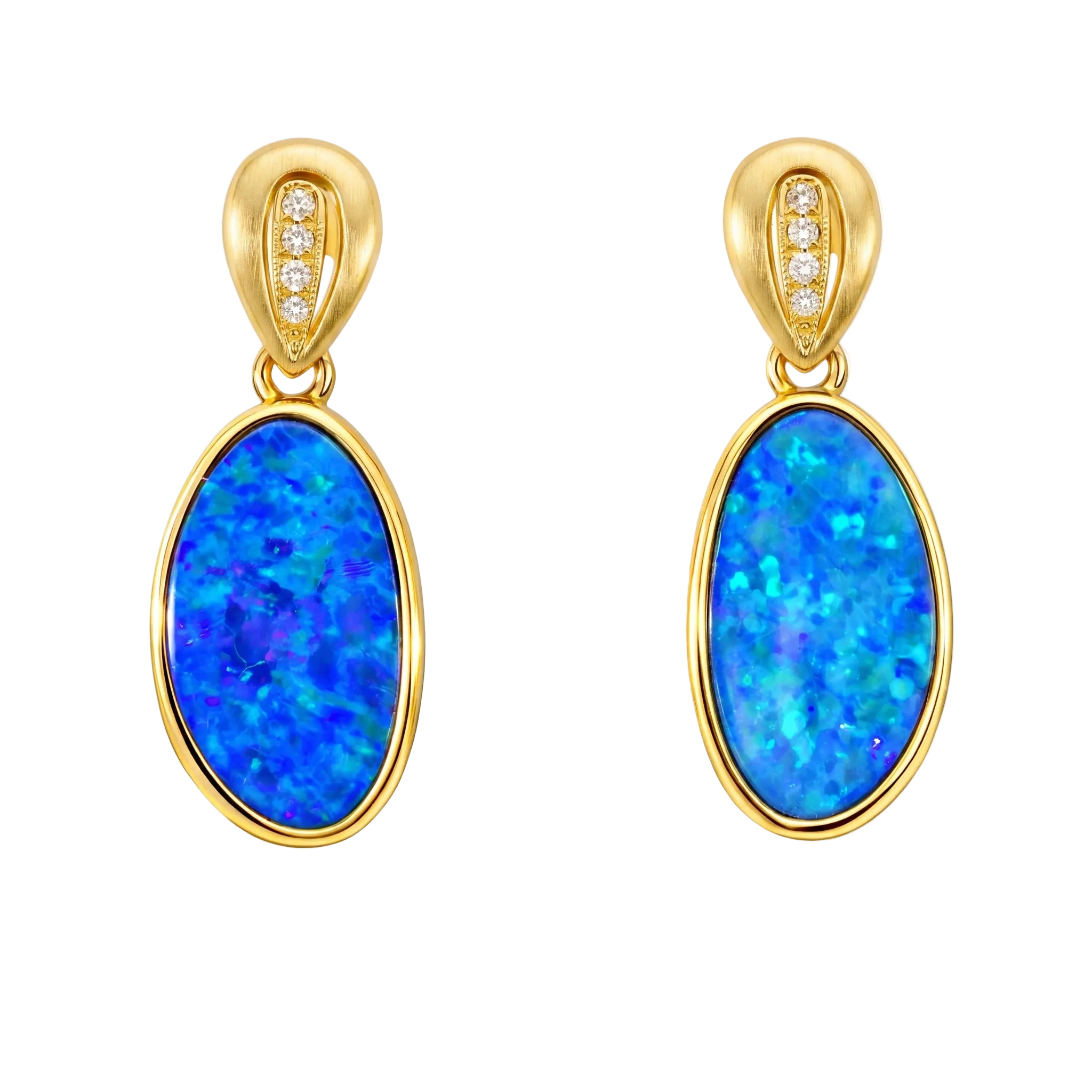 Doublet Opal Earrings in 14K Yellow Gold (Green-Blue) - Australian Opal Cutters and Pearl Divers
