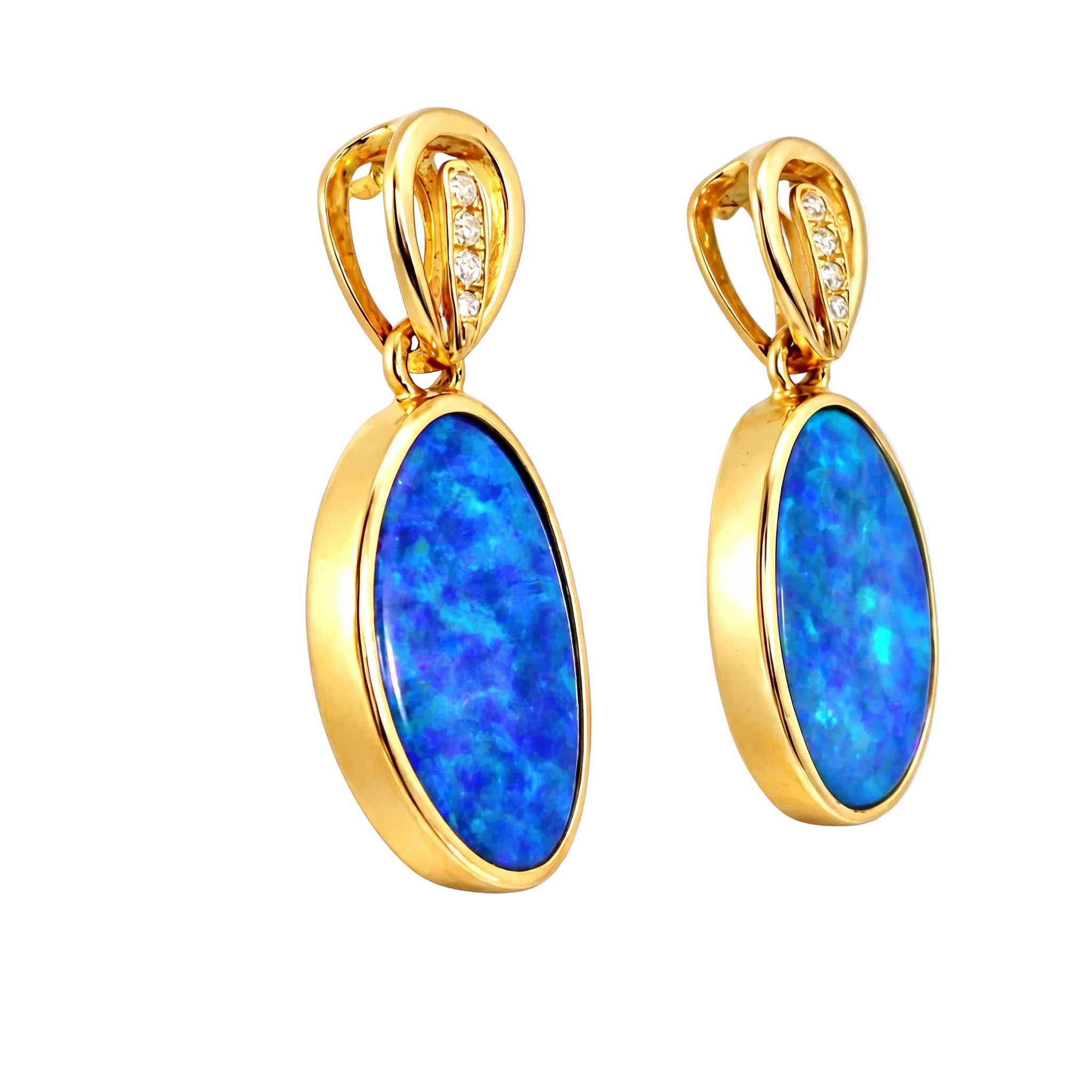 Doublet Opal Earrings in 14K Yellow Gold (Green-Blue) - Australian Opal Cutters and Pearl Divers