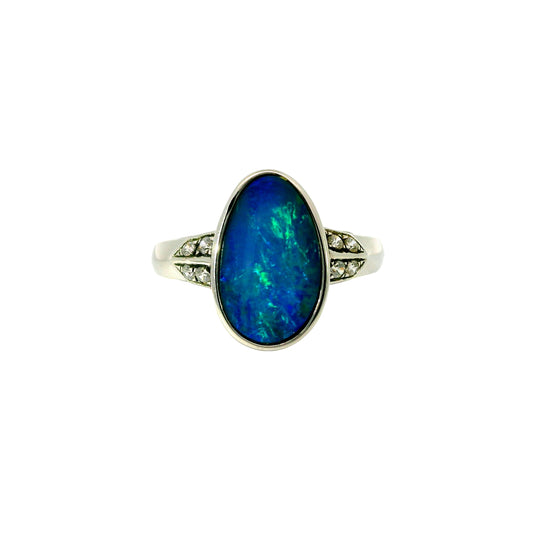 Doublet Opal Ring in 925 Sterling Silver - Green-Blue