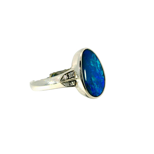 Doublet Opal Ring in 925 Sterling Silver - Green-Blue