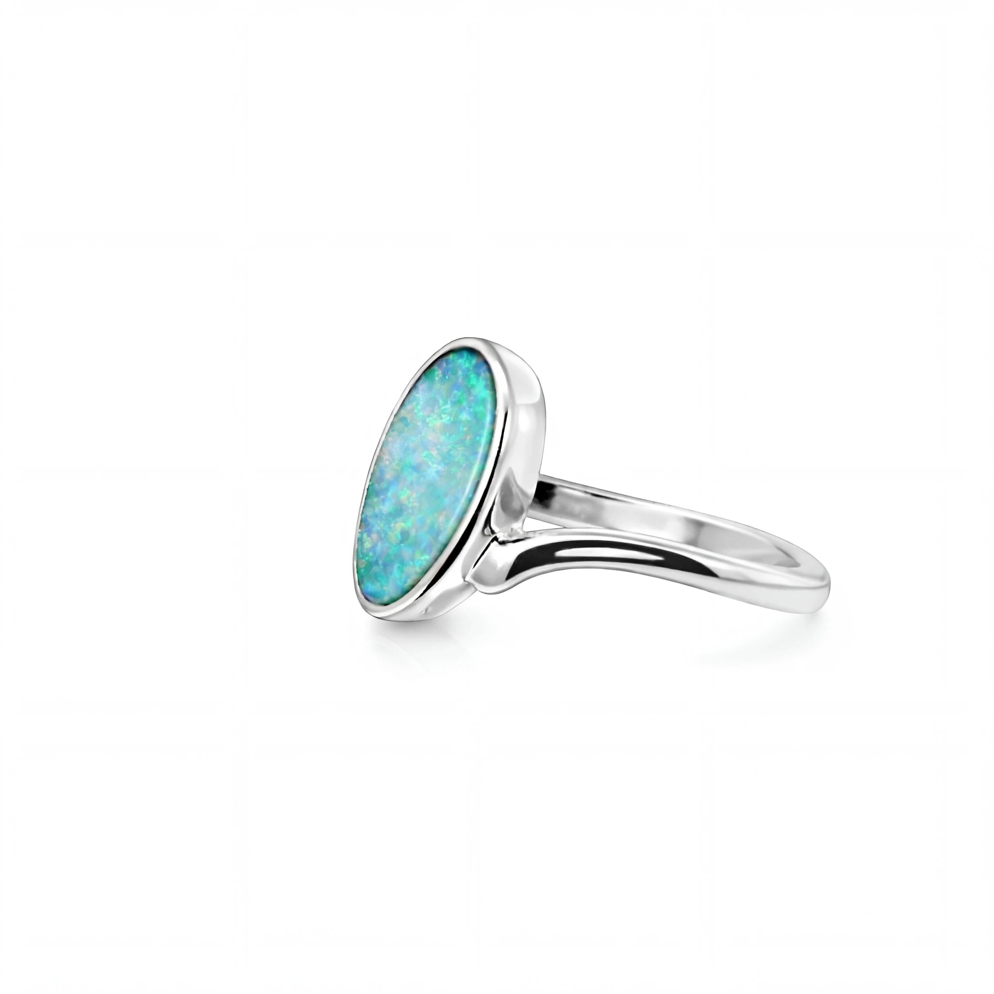Doublet Opal Ring in 925 Sterling Silver - Multicolour - Australian Opal Cutters and Pearl Divers