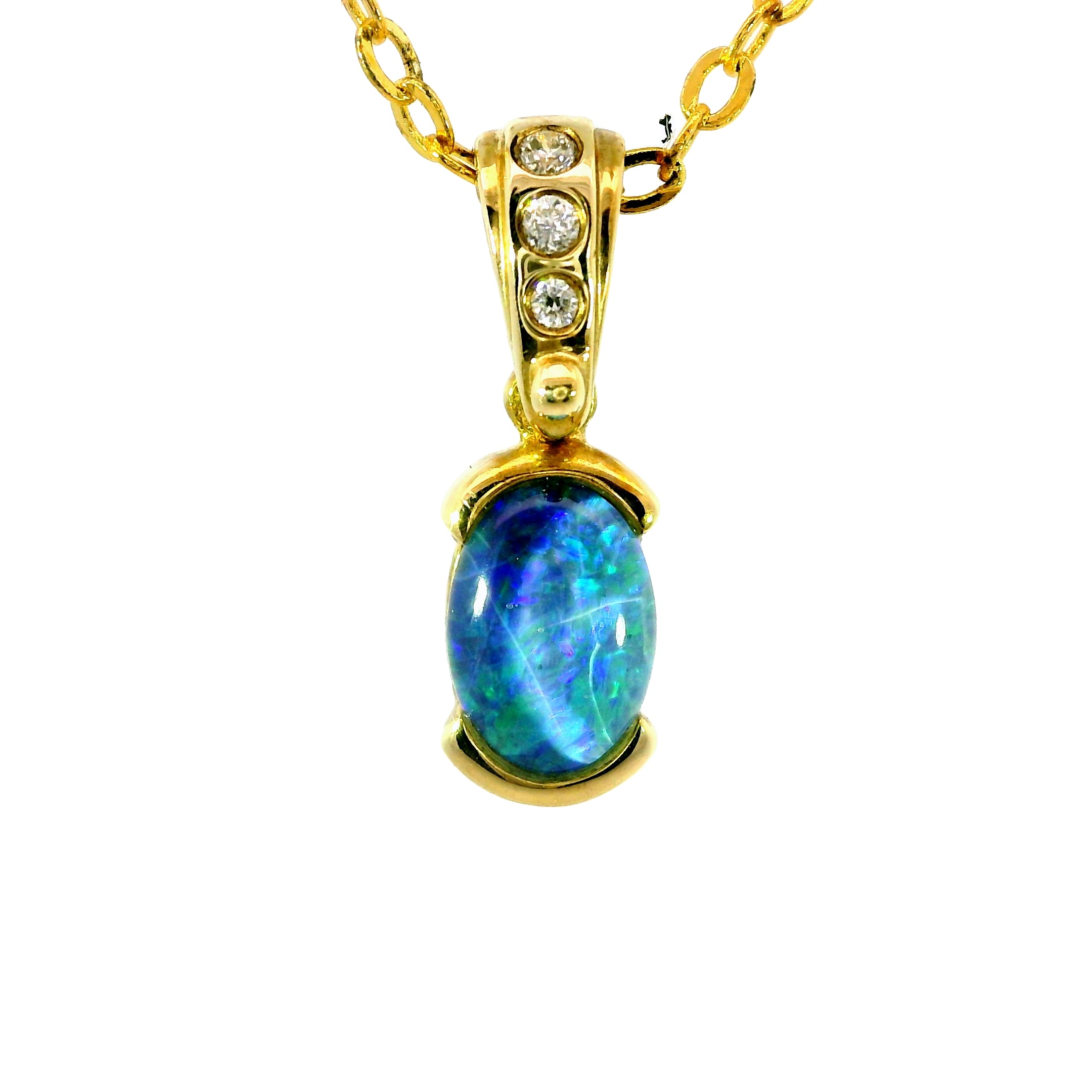 Triplet Opal Pendant in 14K Yellow Gold - Green-Blue