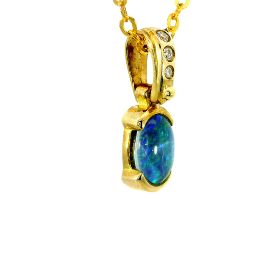 Triplet Opal Pendant in 14K Yellow Gold - Green-Blue