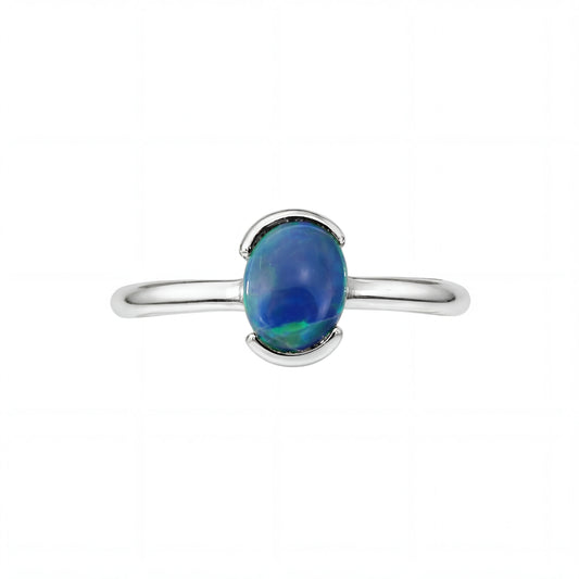Black Opal Ring In 925 Sterling Silver - Green-Blue