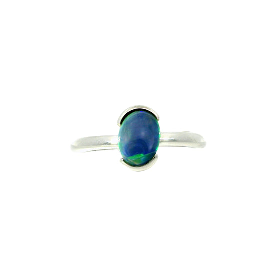 Black Opal Ring in 925 Sterling Silver - Green-Blue