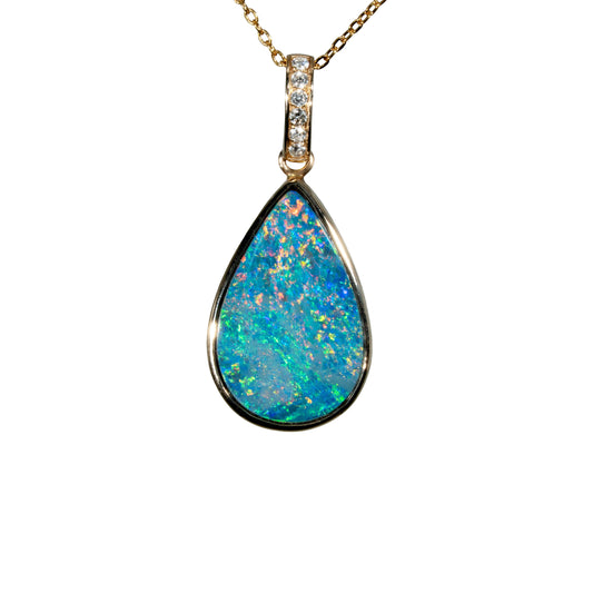 Doublet Opal Pendant in 14K Yellow Gold - Multicolour