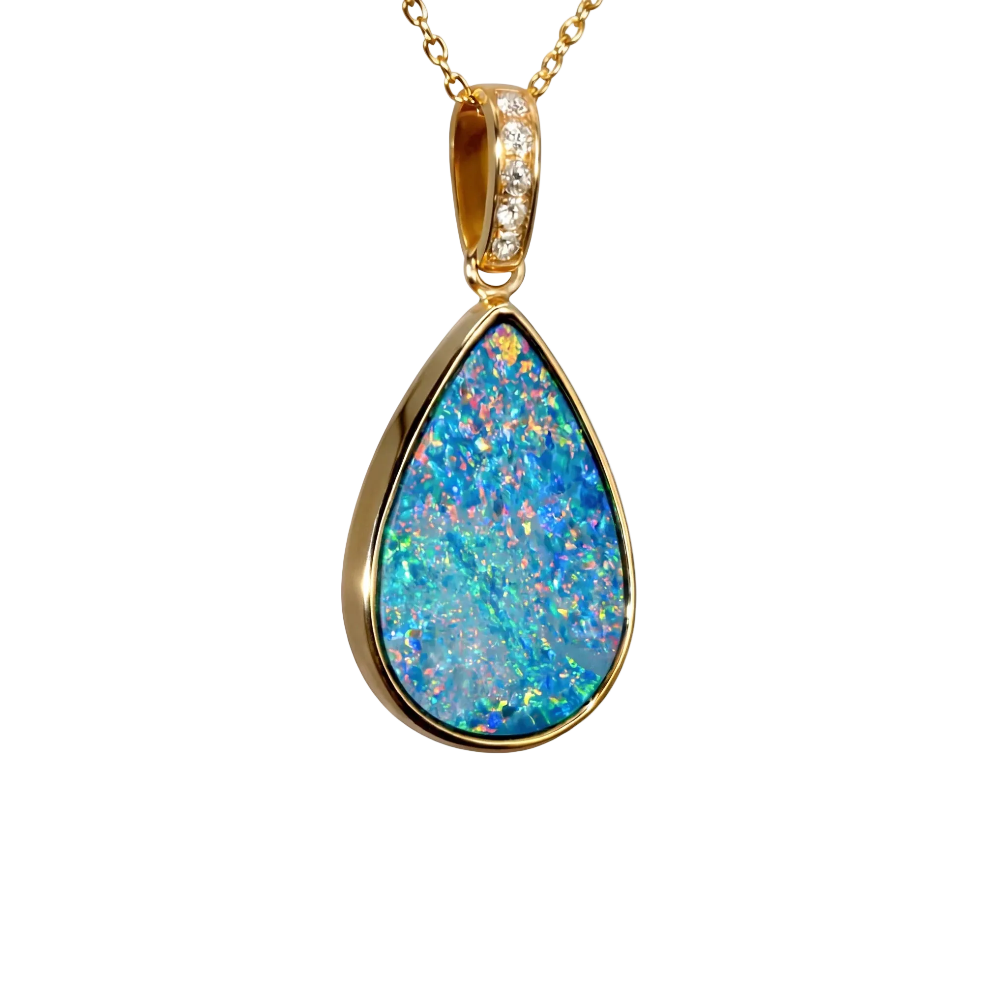 Doublet Opal Pendant in 14K Yellow Gold - Multicolour - Australian Opal Cutters and Pearl Divers