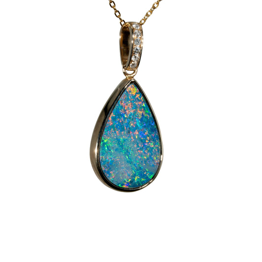 Doublet Opal Pendant in 14K Yellow Gold - Multicolour