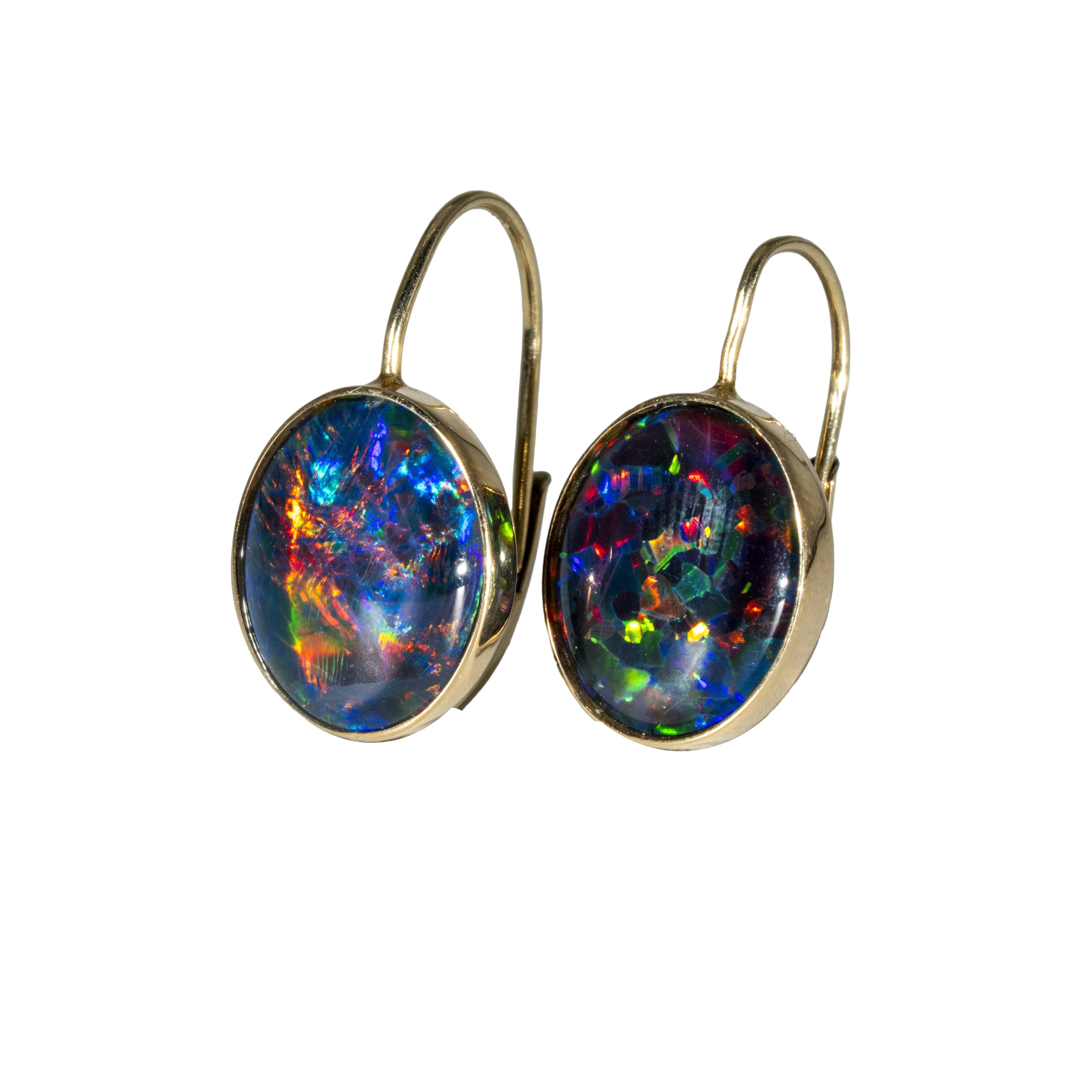 Triplet Opal Earrings in 14K Yellow Gold - Multicolour