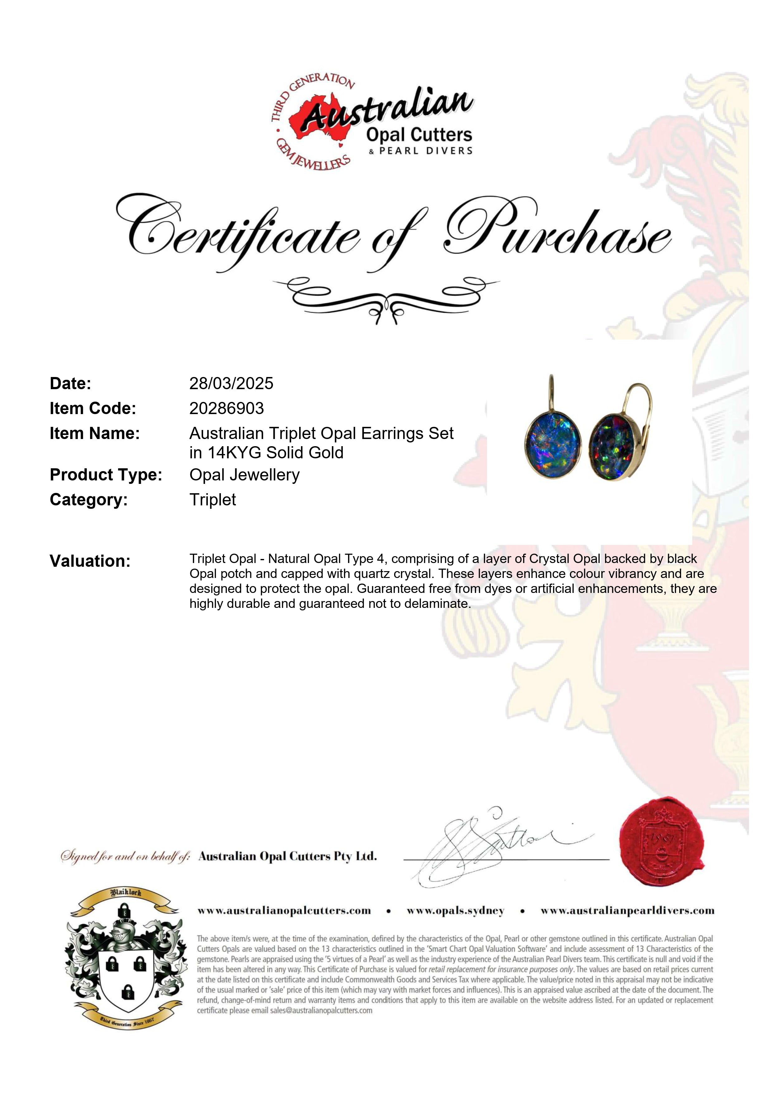 Triplet Opal Earrings in 14K Yellow Gold - Multicolour