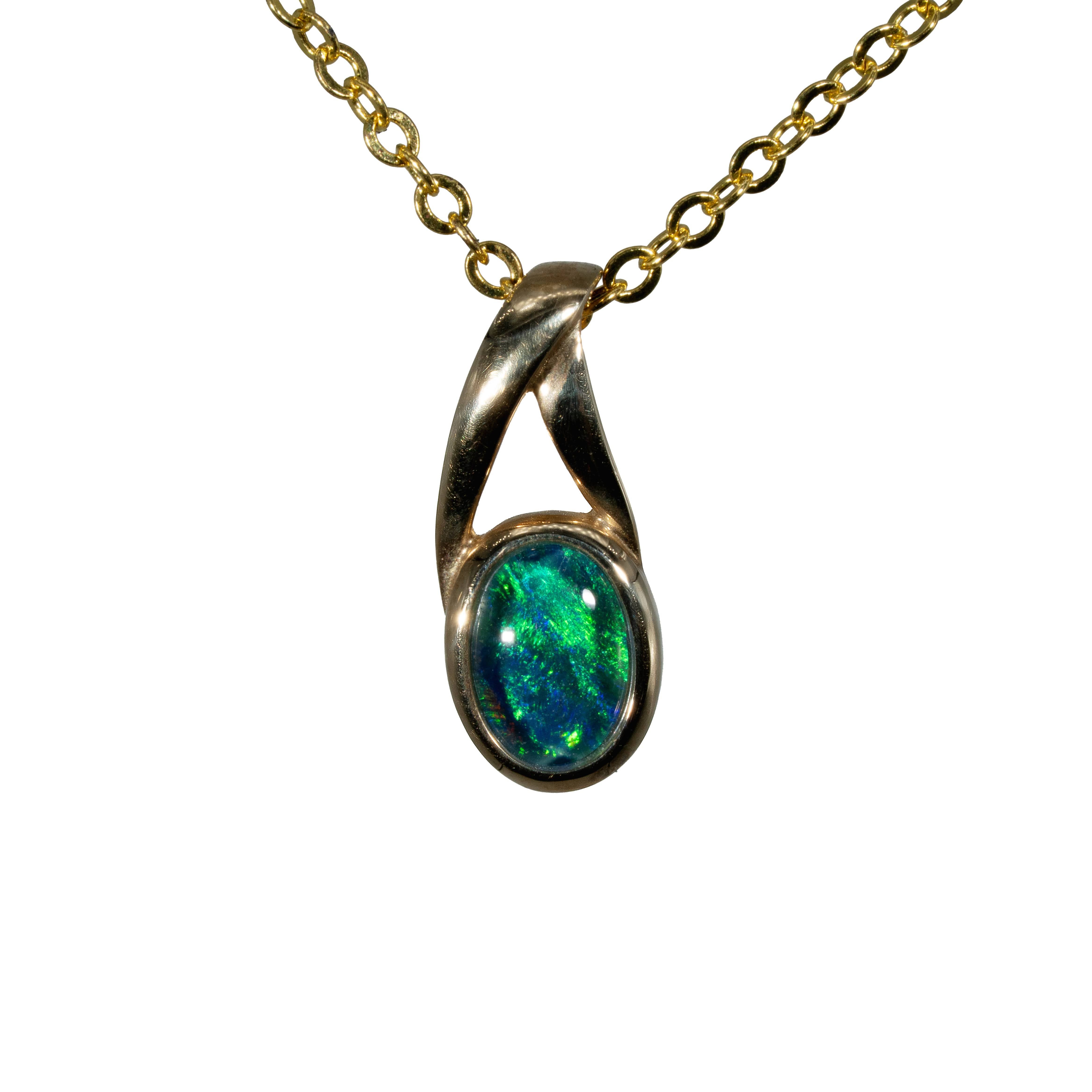 Triplet Opal Pendant in 9K Yellow Gold - Green-Blue