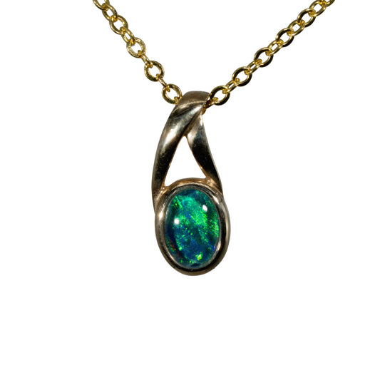 Triplet Opal Pendant in 9K Yellow Gold - Green-Blue