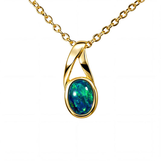 Triplet Opal Pendant in 9K Yellow Gold - Green-Blue - Australian Opal Cutters and Pearl Divers