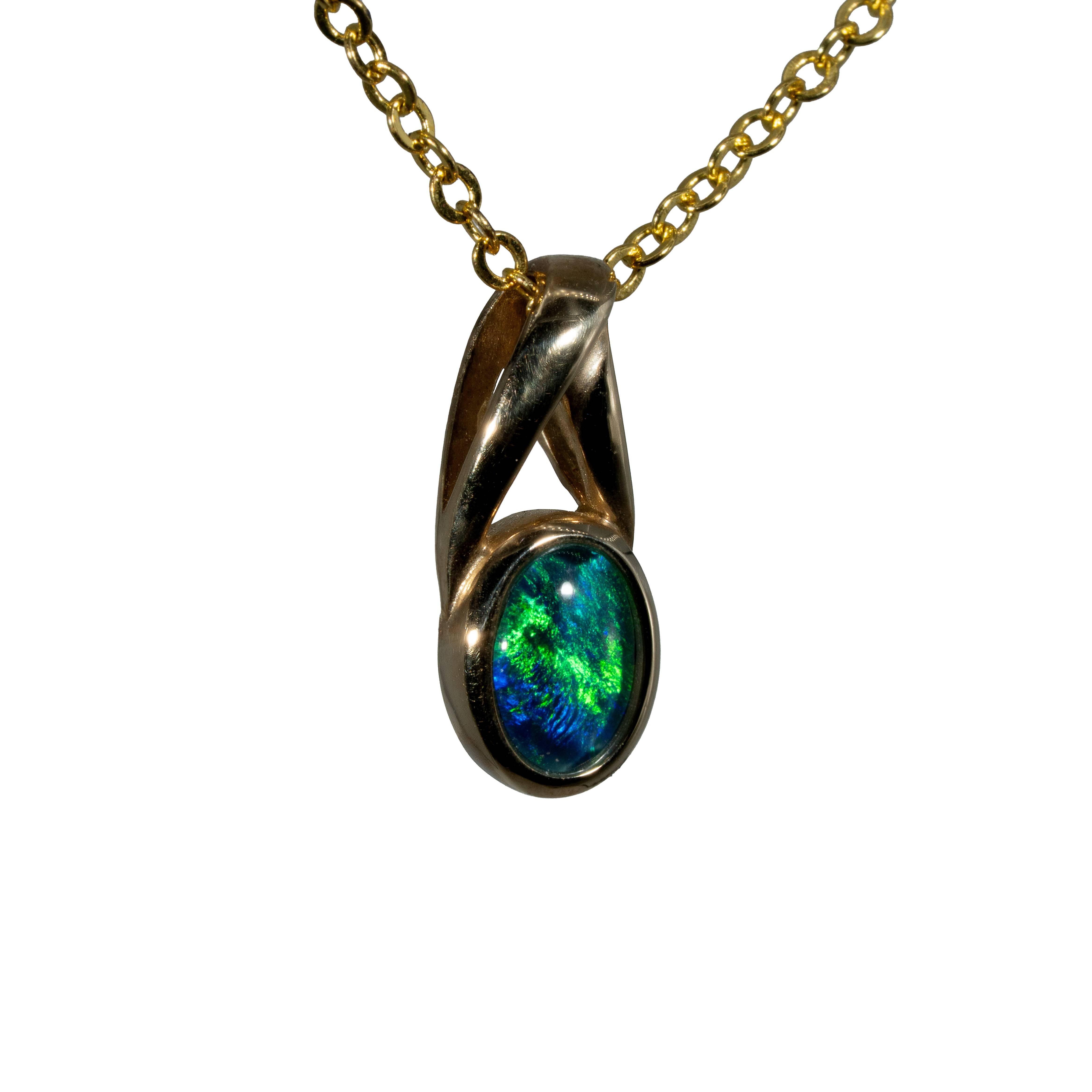 Triplet Opal Pendant in 9K Yellow Gold - Green-Blue