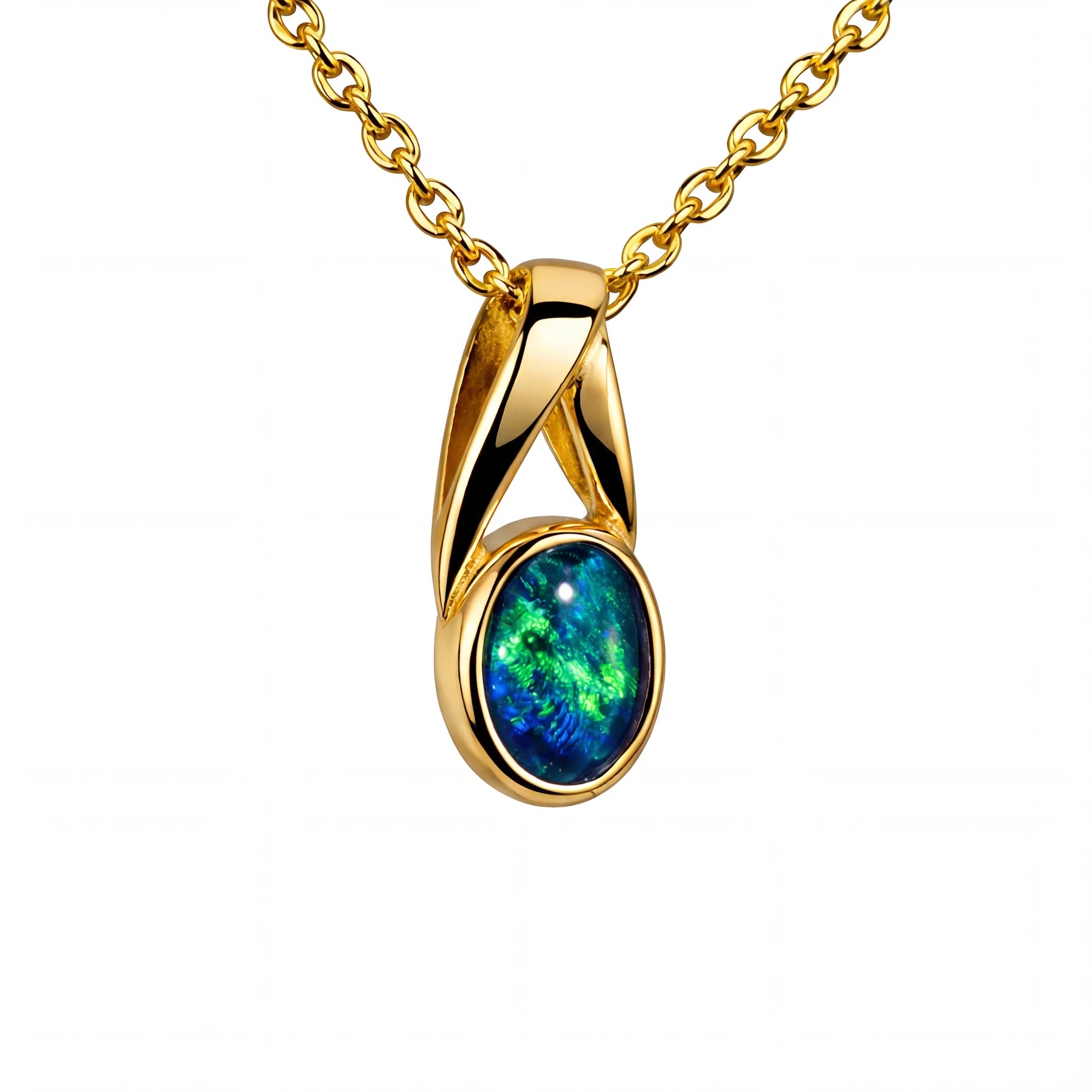 Triplet Opal Pendant in 9K Yellow Gold - Green-Blue - Australian Opal Cutters and Pearl Divers