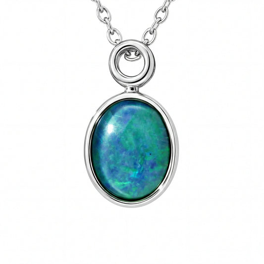 Triplet Opal Pendant in Stainless Steel - Green and Blue - Australian Opal Cutters and Pearl Divers
