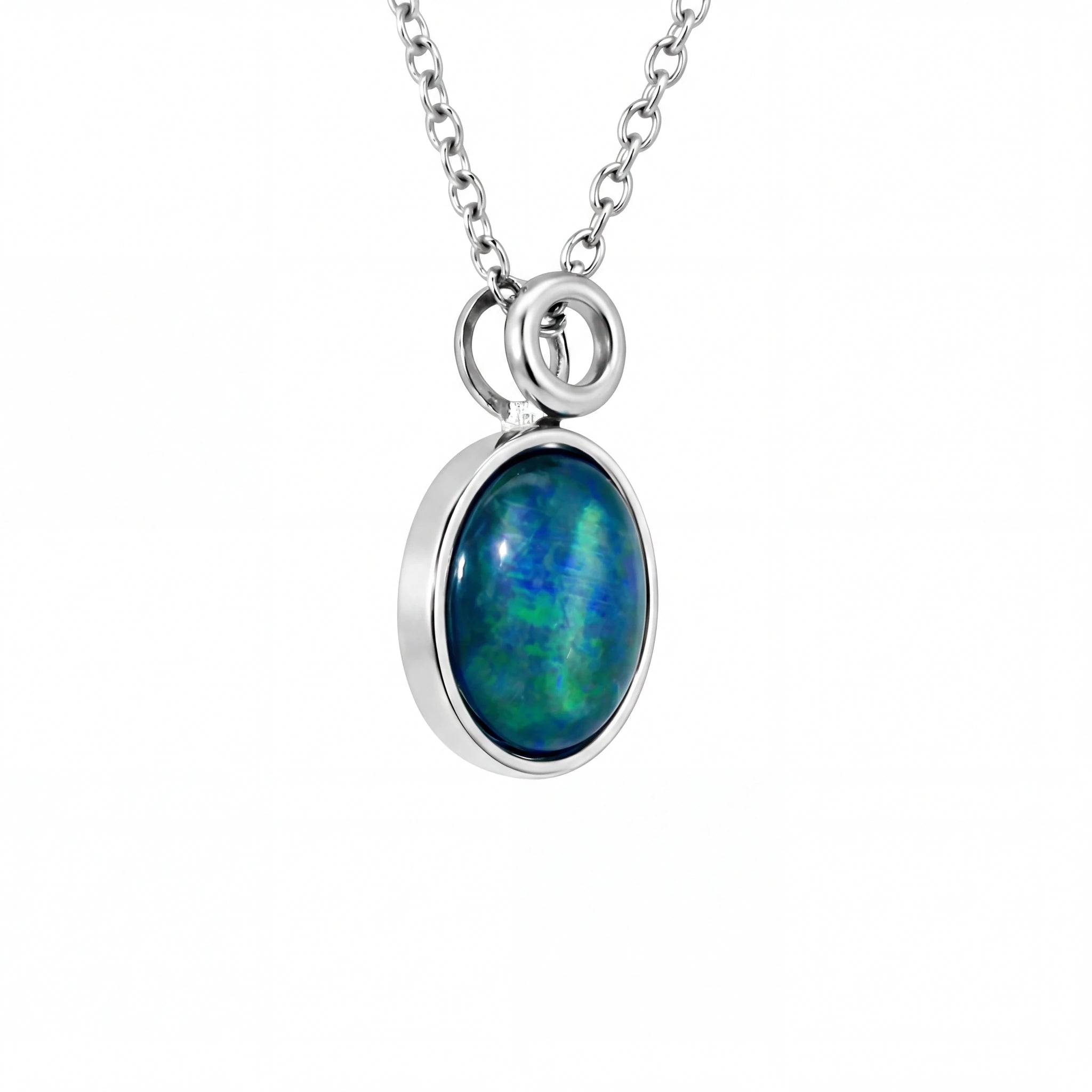 Triplet Opal Pendant in Stainless Steel - Green and Blue - Australian Opal Cutters and Pearl Divers