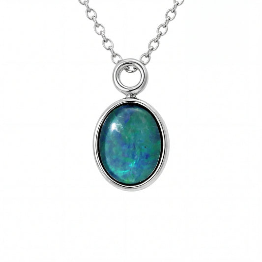 Triplet Opal Pendant in Stainless Steel - Green and Blue - Australian Opal Cutters and Pearl Divers