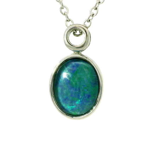 Triplet Opal Pendant in Stainless Steel - Green and Blue