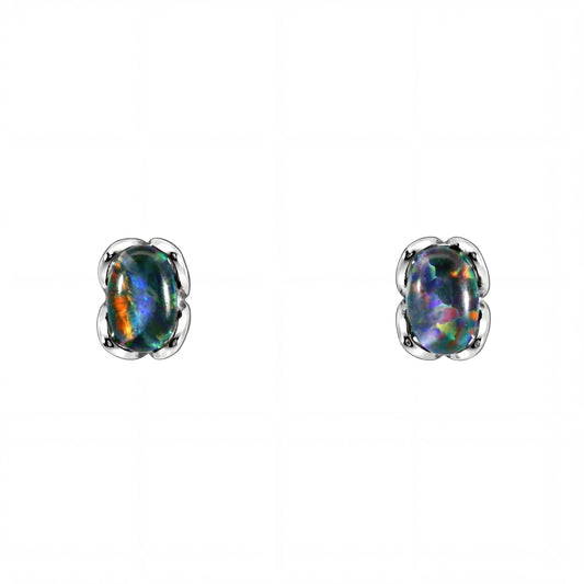 Triplet Opal Earrings in Stainless Steel - Multicolour - Australian Opal Cutters and Pearl Divers