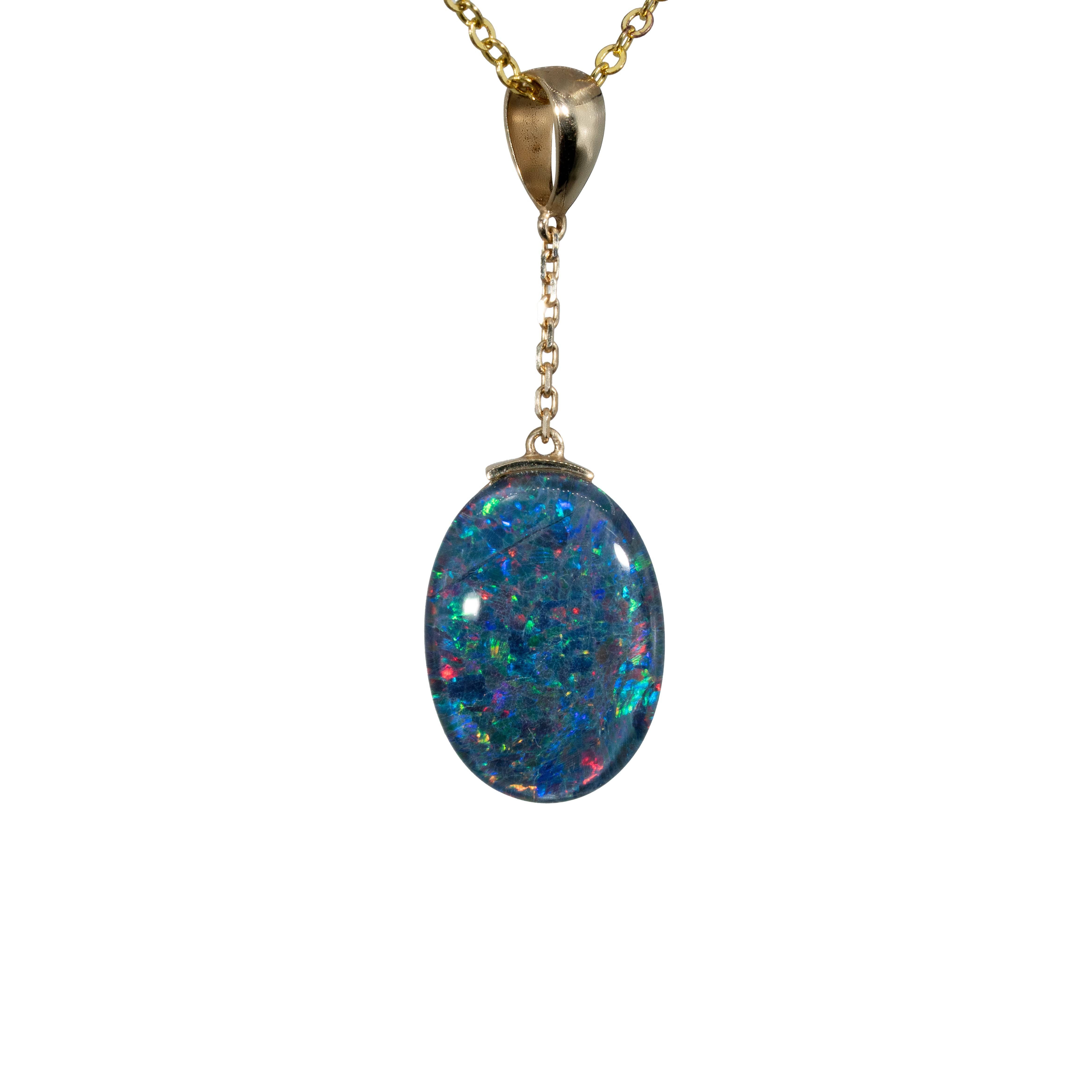 Triplet Opal Pendant in 10K Yellow Gold - Multicolour
