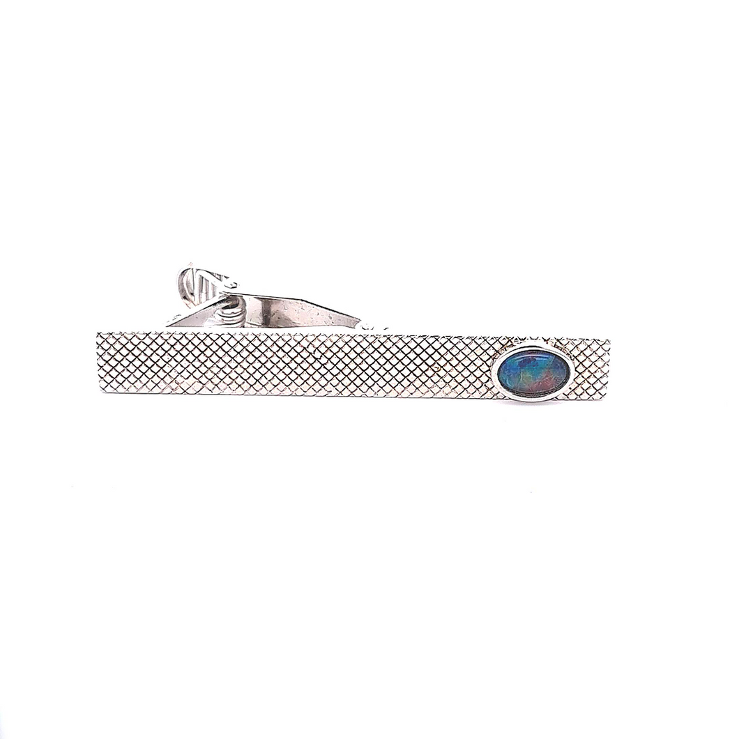 Australian Opal Triplet 9 x 7 mm Tie Bar set in 925 Sterling Silver