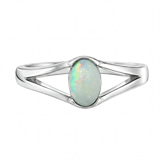 Light Opal Ring in Stainless Steel - Multicolour - Australian Opal Cutters and Pearl Divers