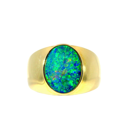 Doublet Opal Men's Ring in 14K Yellow Gold - Multicolour