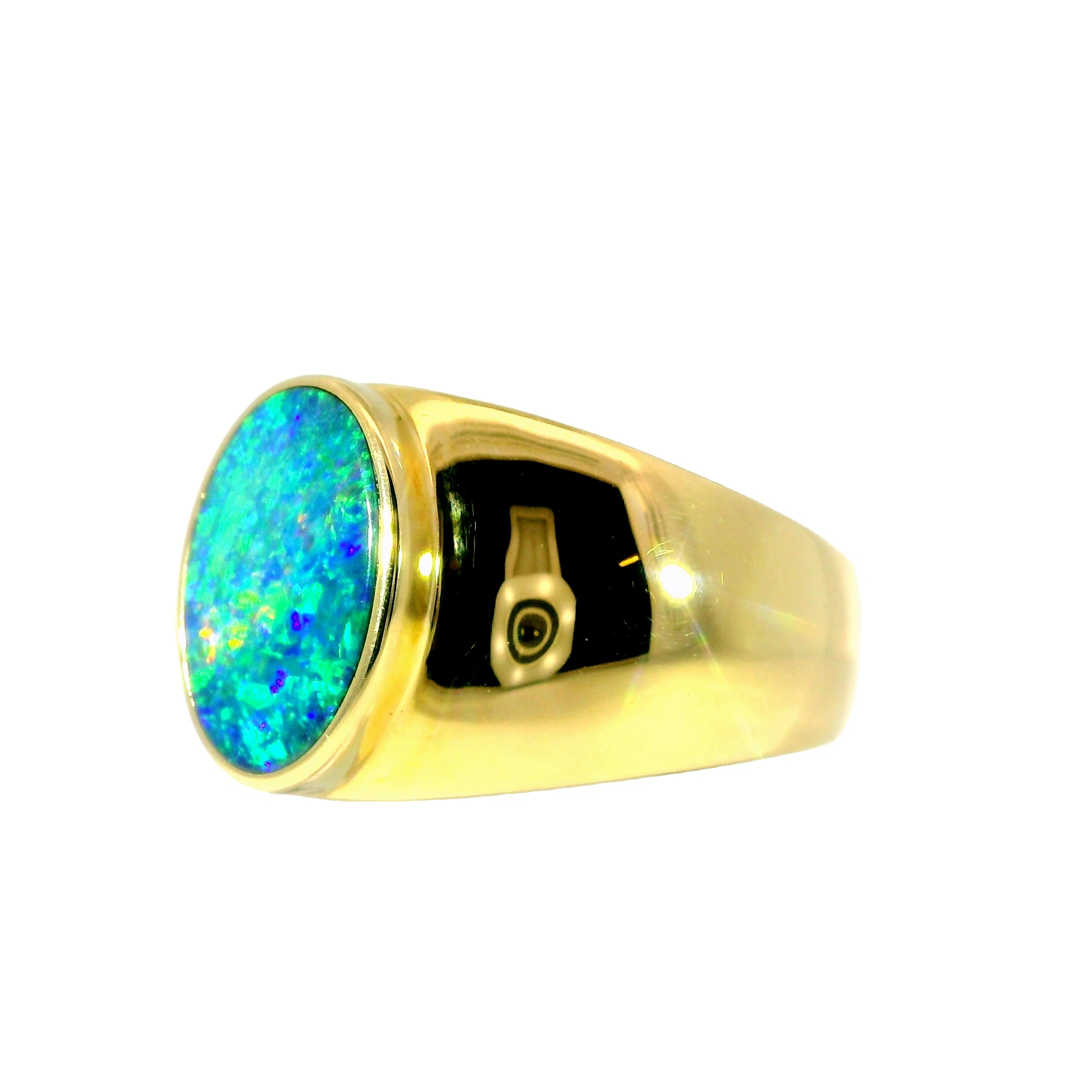 Doublet Opal Men's Ring in 14K Yellow Gold - Multicolour
