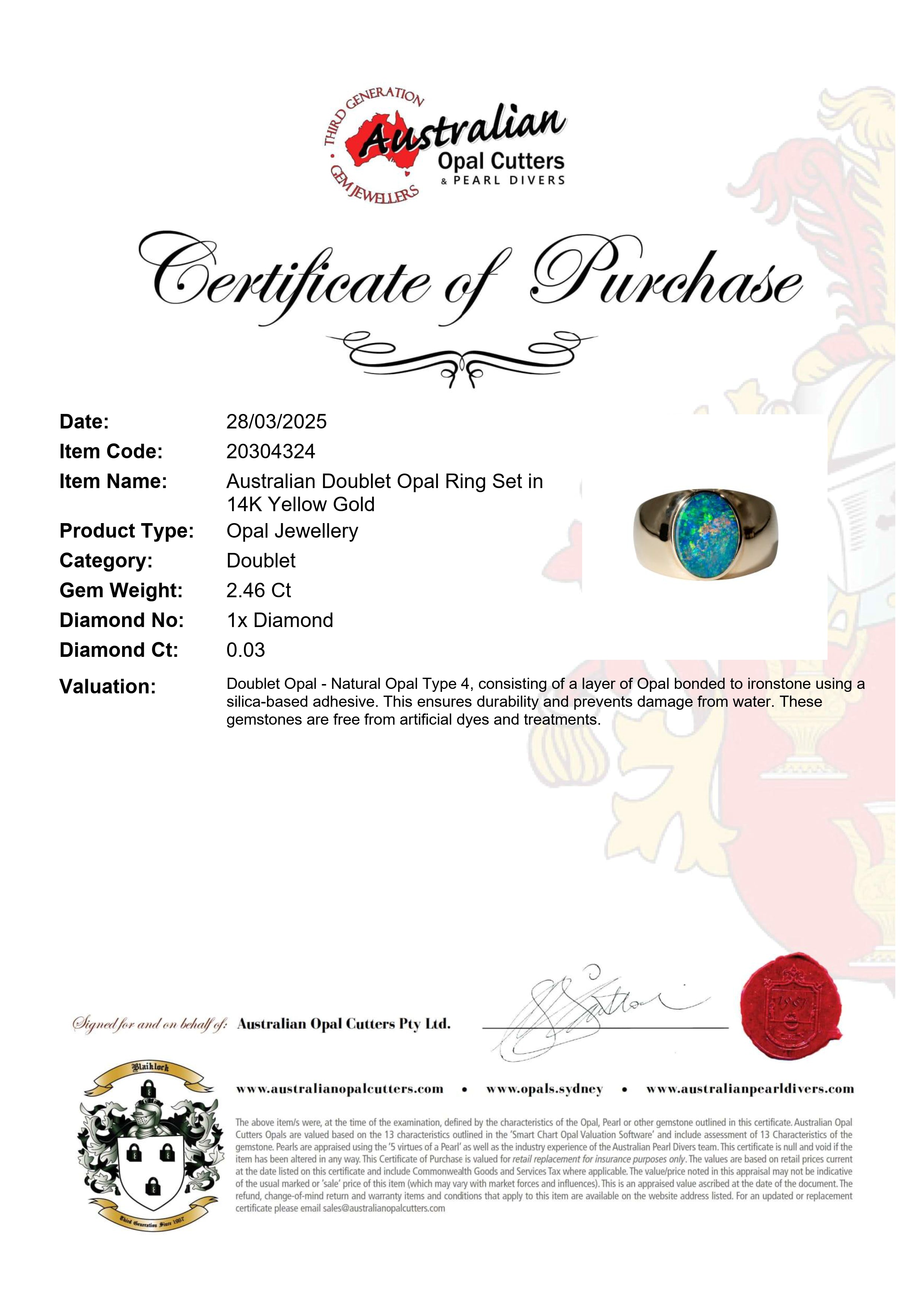 Doublet Opal Men's Ring in 14K Yellow Gold - Multicolour