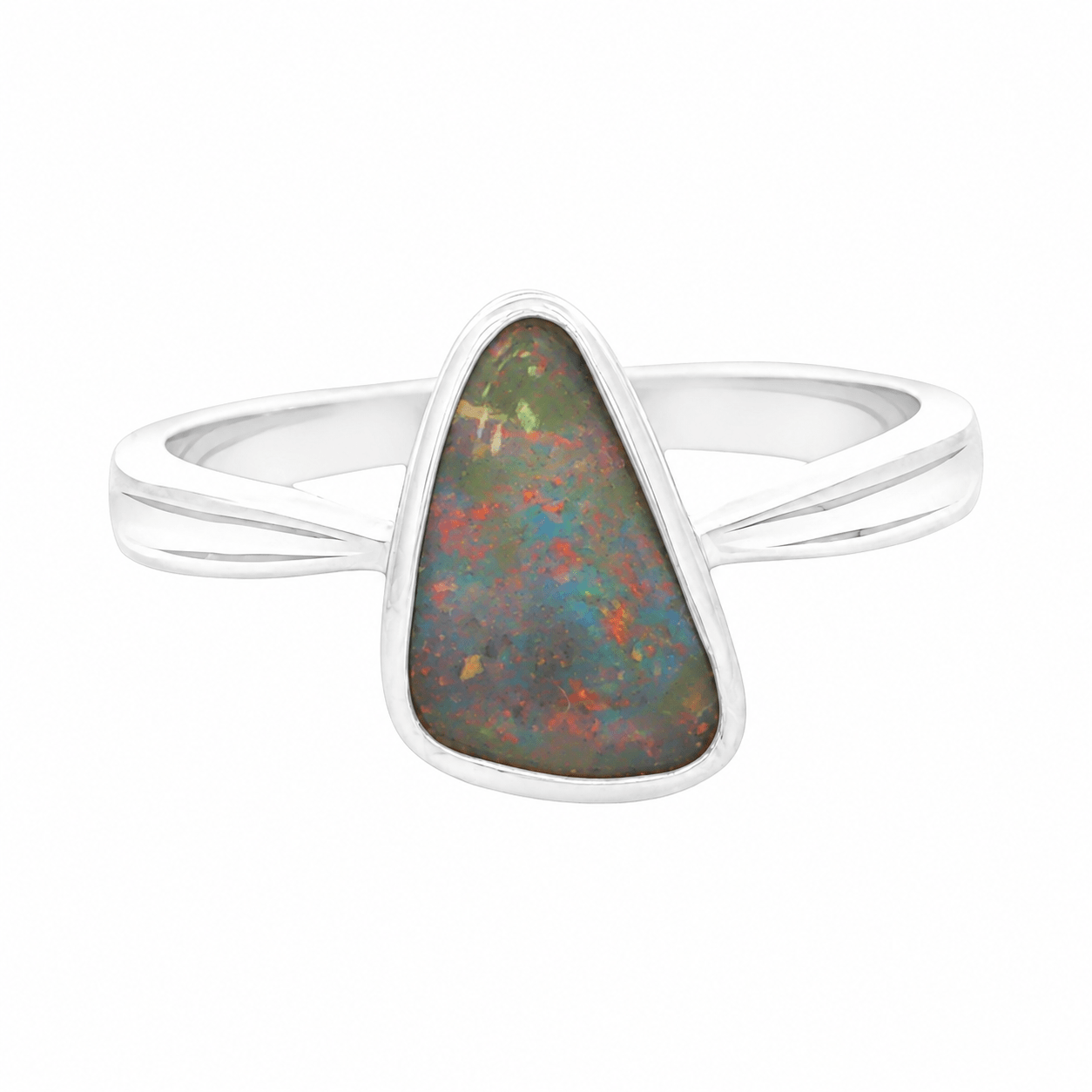 Boulder Opal Ring set in 925 Sterling Silver - Multicolour - Australian Opal Cutters and Pearl Divers