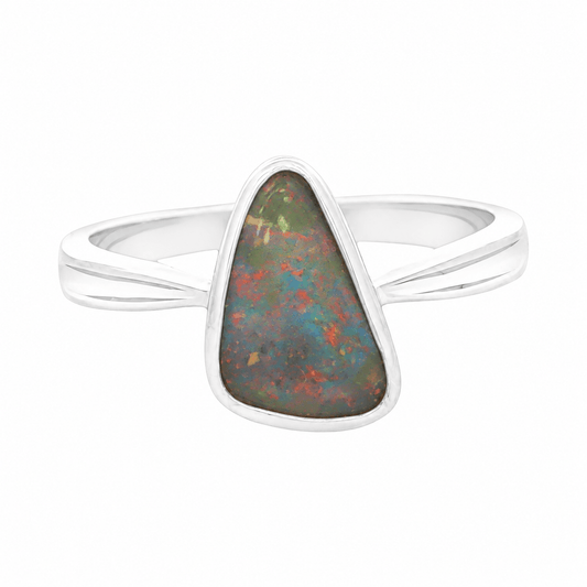 Boulder Opal Ring set in 925 Sterling Silver - Multicolour - Australian Opal Cutters and Pearl Divers