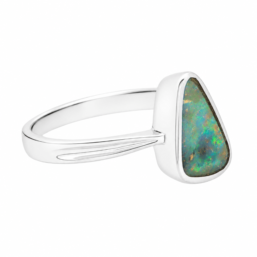 Boulder Opal Ring set in 925 Sterling Silver - Multicolour - Australian Opal Cutters and Pearl Divers