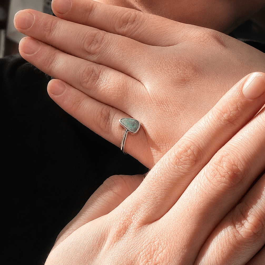 Boulder Opal Ring set in 925 Sterling Silver - Multicolour - Australian Opal Cutters and Pearl Divers