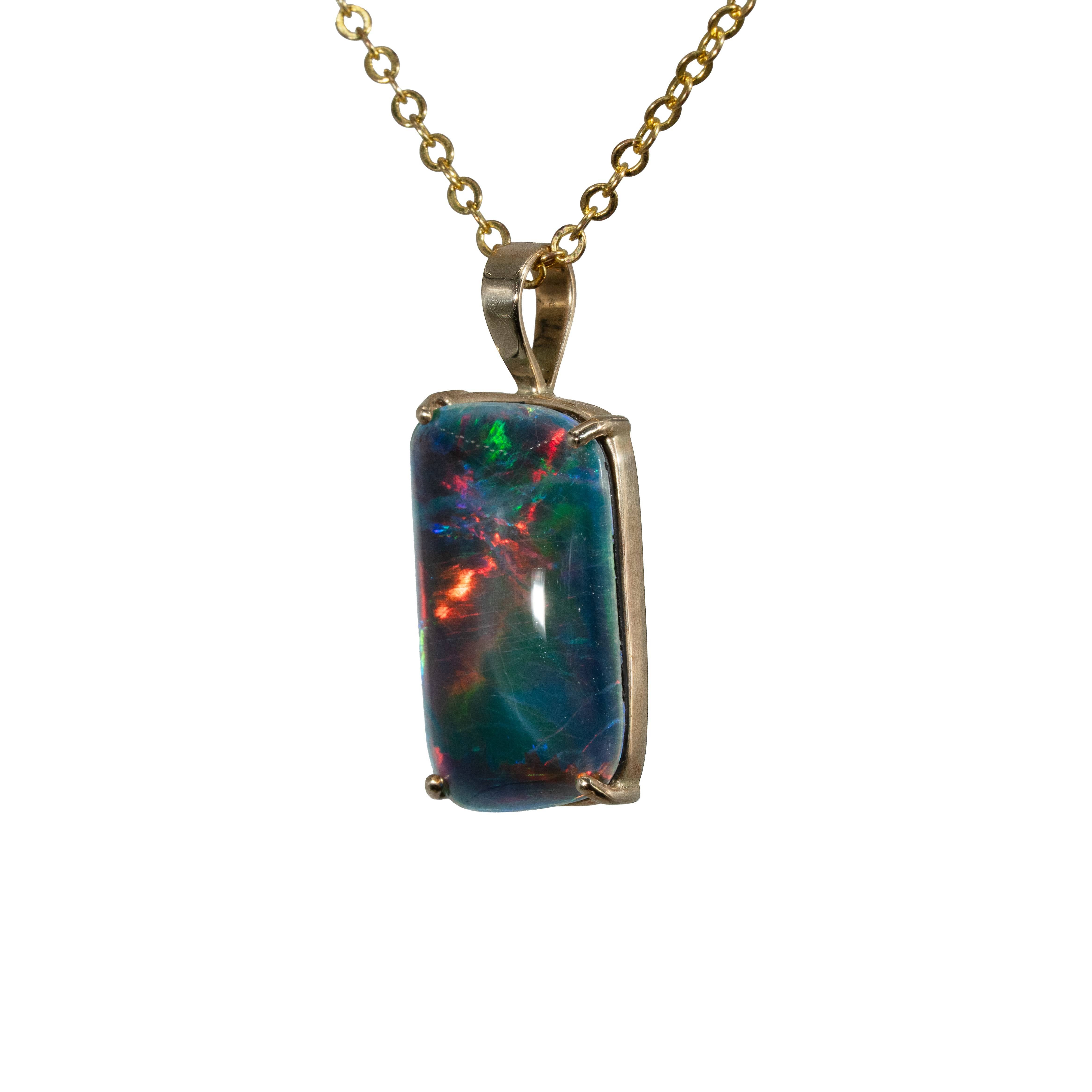 Triplet Opal Pendant in 14K Yellow Gold - Multicolour