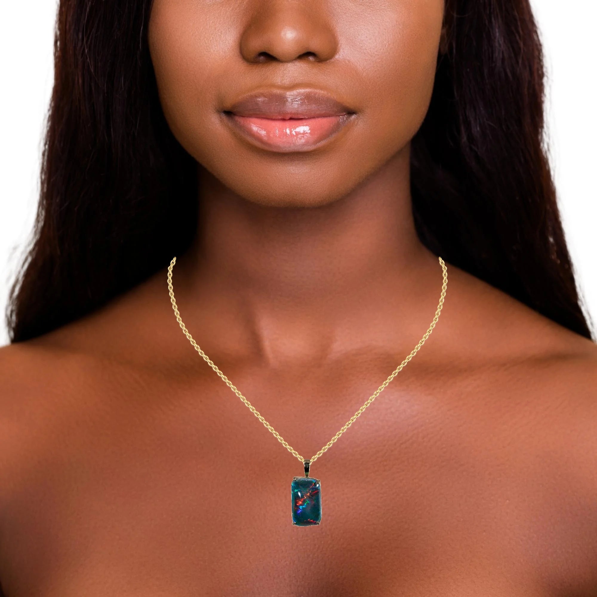 Triplet Opal Pendant in 14K Yellow Gold - Multicolour