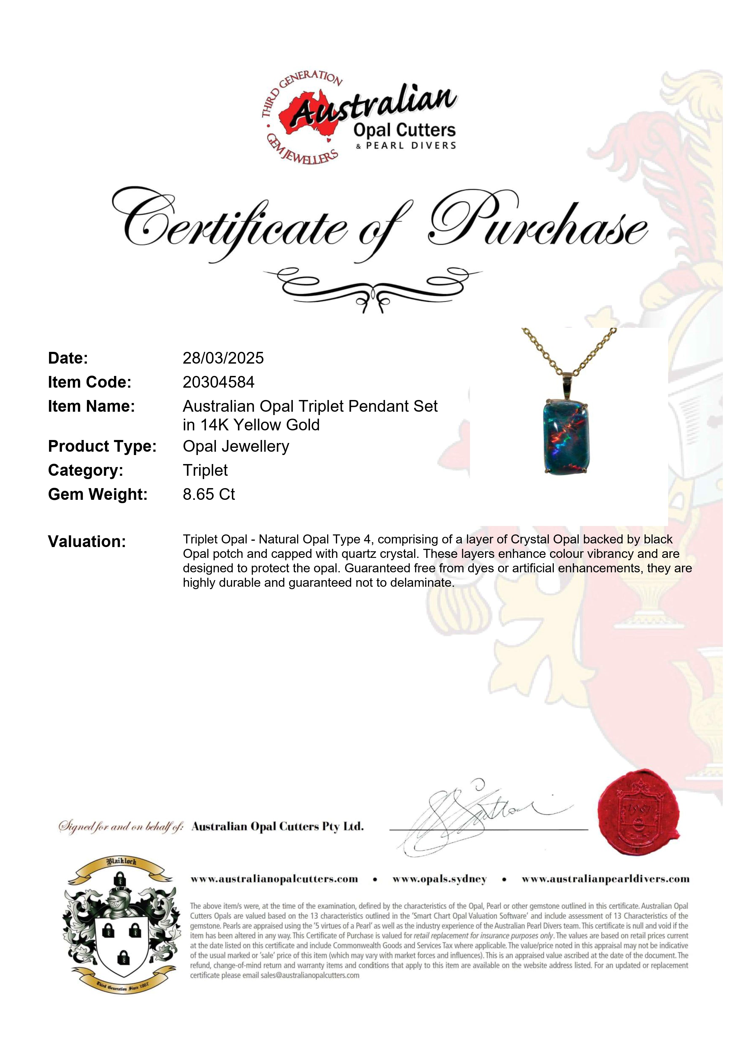 Triplet Opal Pendant in 14K Yellow Gold - Multicolour