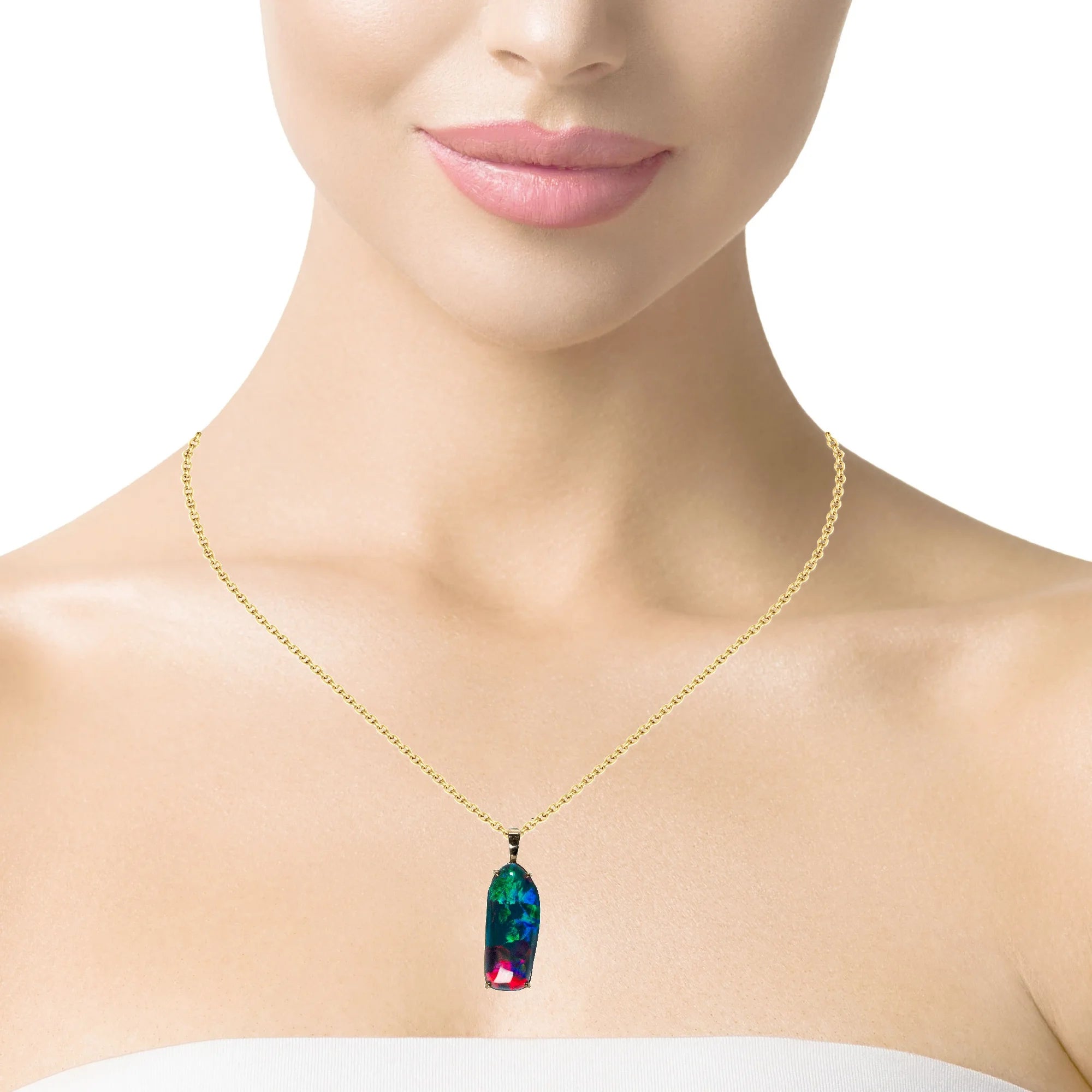 Triplet Opal Pendant in 14K Yellow Gold - Multicolour