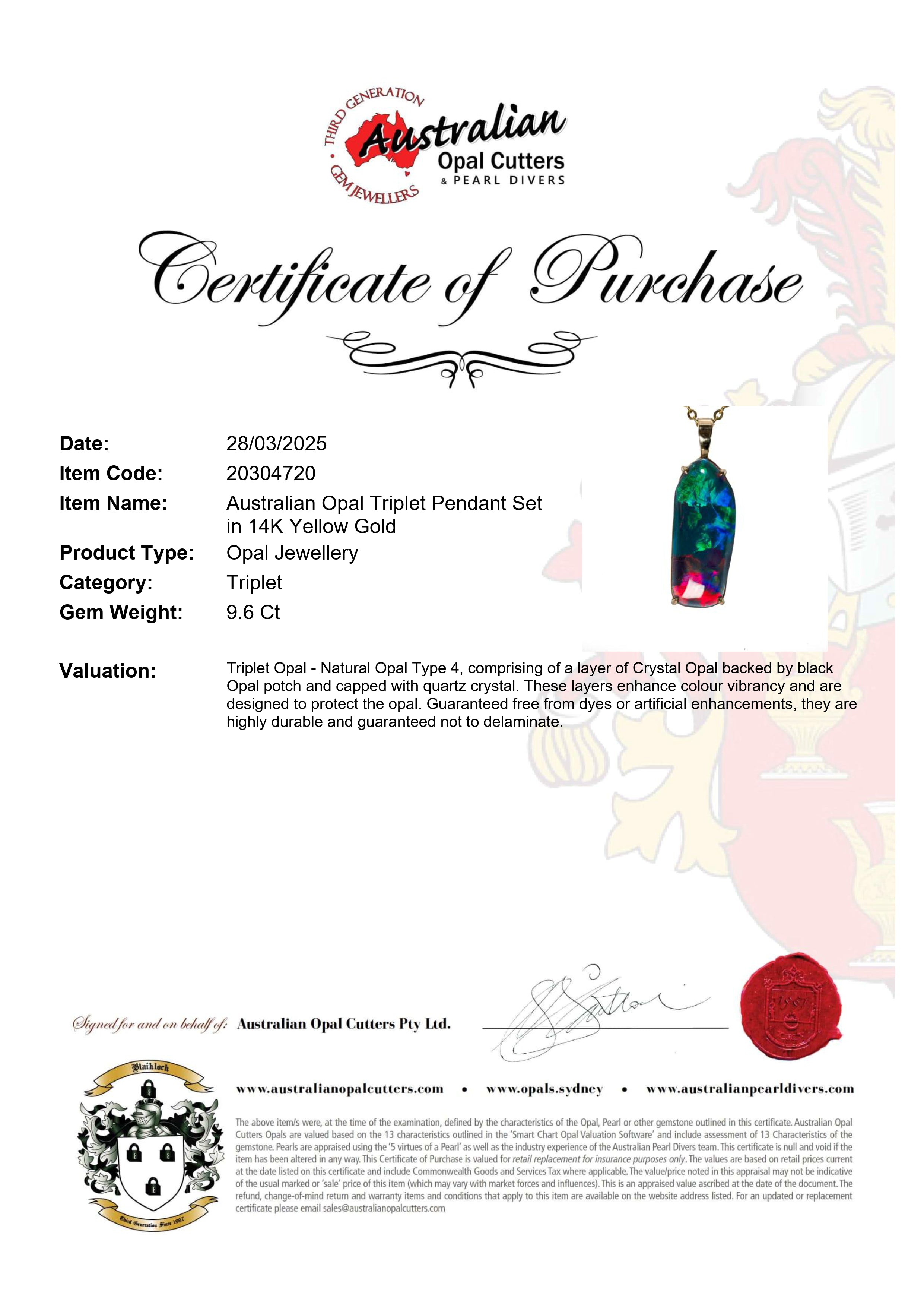 Triplet Opal Pendant in 14K Yellow Gold - Multicolour