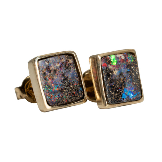 Boulder Opal Earrings in 14K Yellow Gold - Multicolour