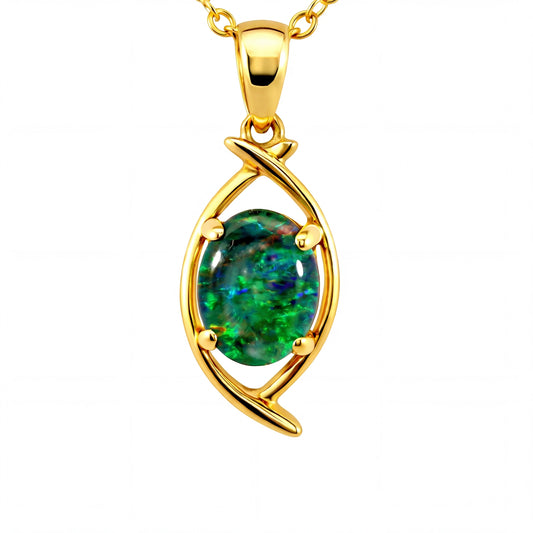 Triplet Opal Pendant in 9K Yellow Gold - Green-Blue - Australian Opal Cutters and Pearl Divers