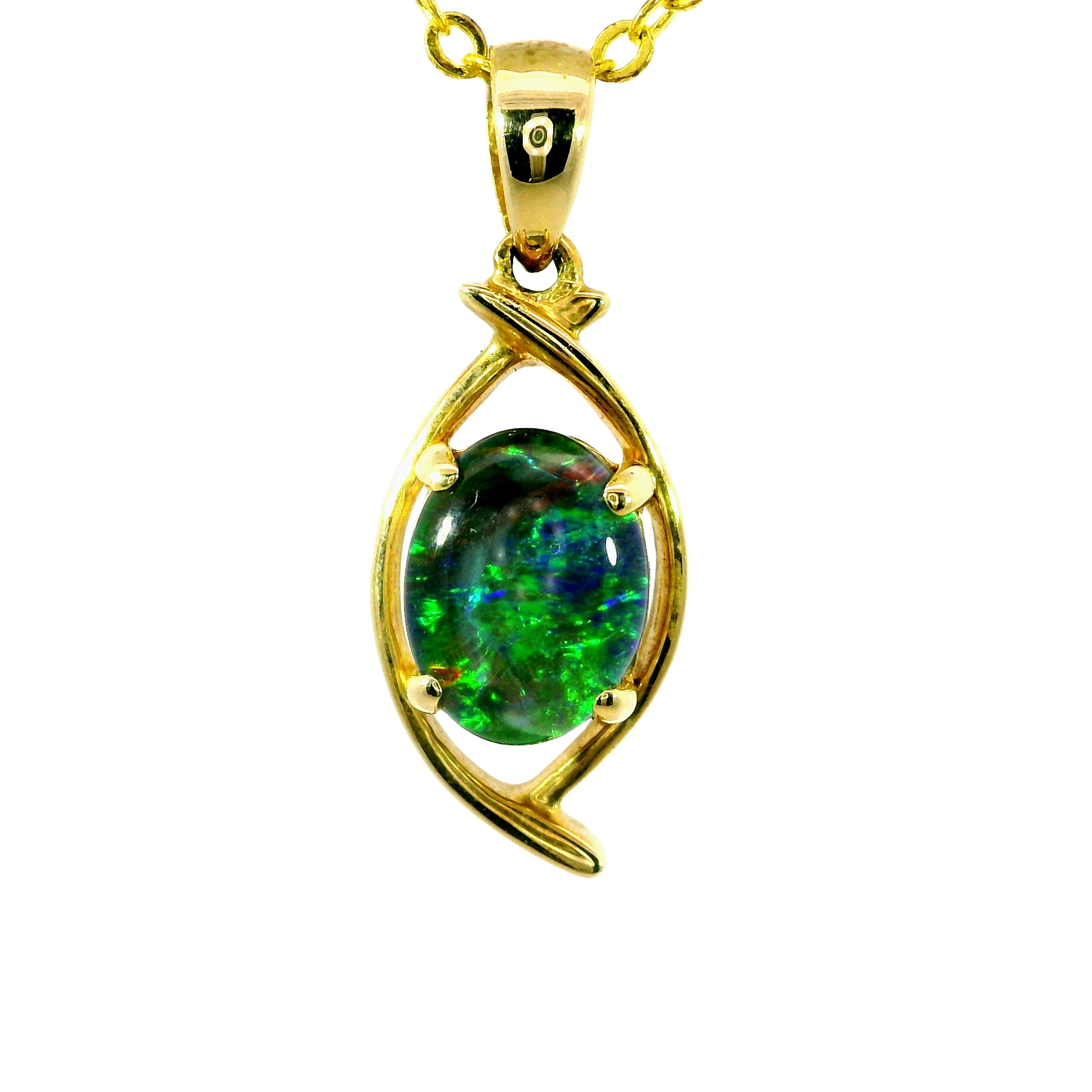 Triplet Opal Pendant in 9K Yellow Gold - Green-Blue